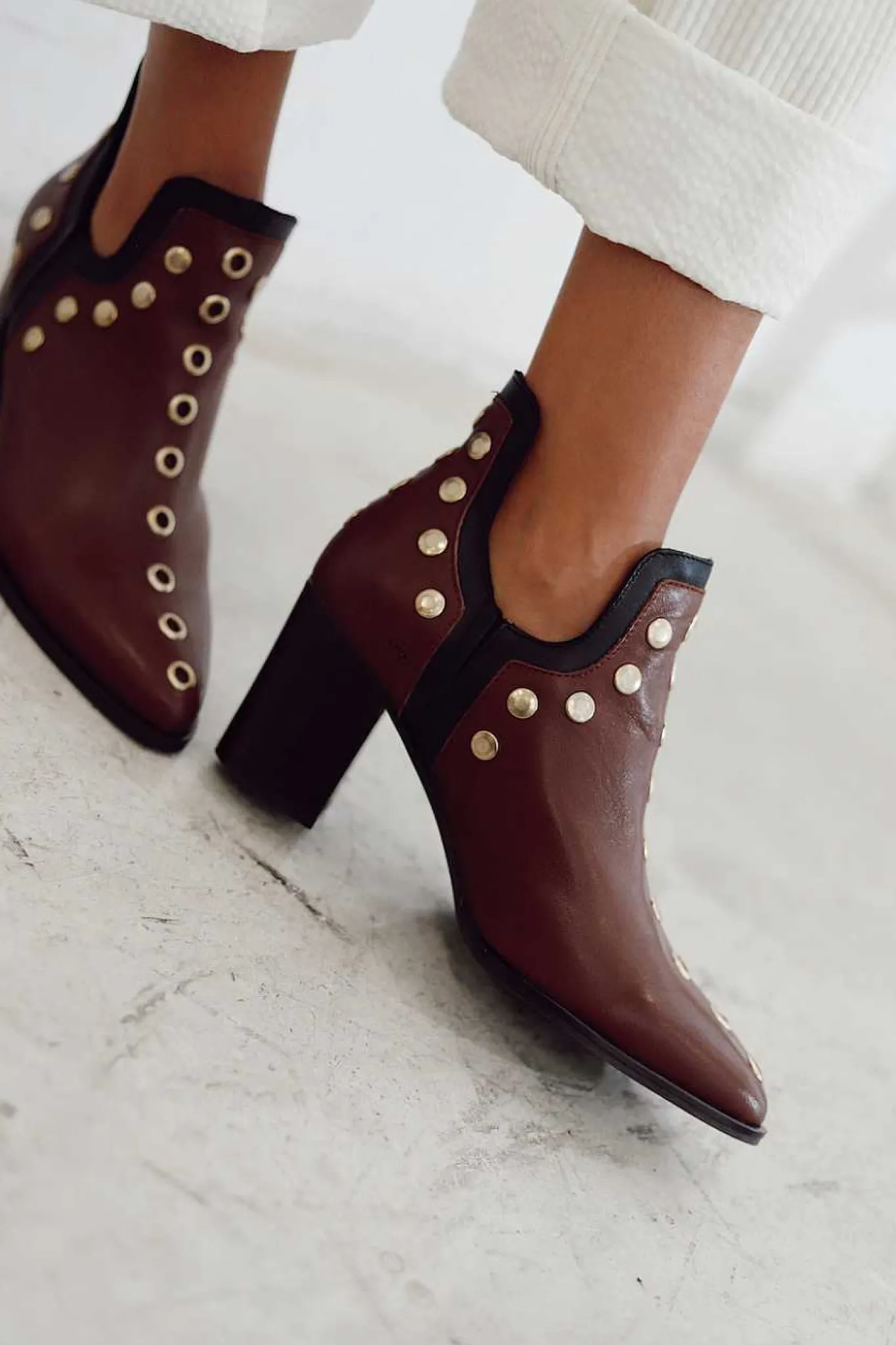 Mujer MICUIR Punky Boots-Punky Boots Avellana Con Tacón Tachas Oro 7Cm