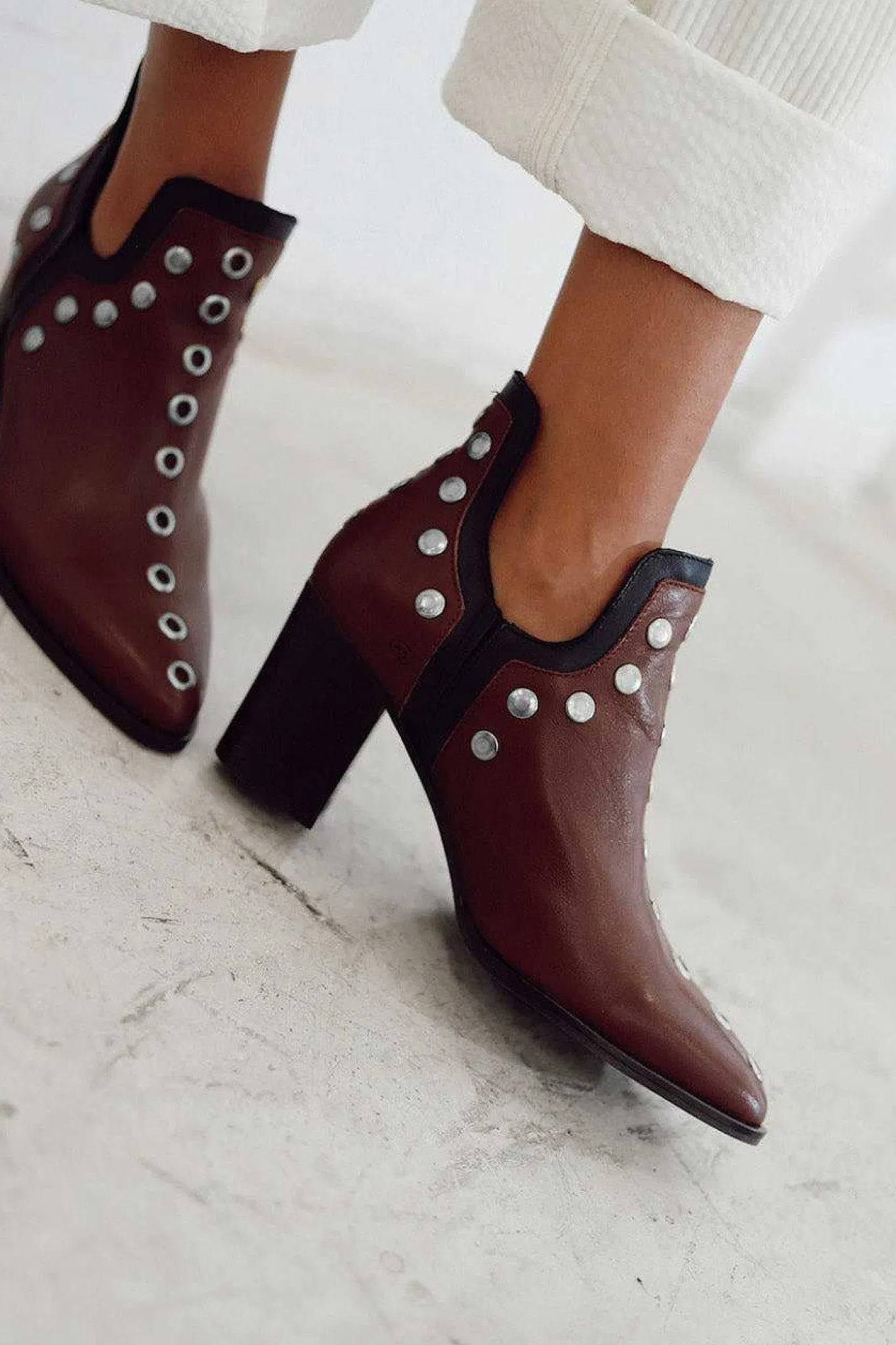 Mujer MICUIR Punky Boots-Punky Boots Avellana Con Tacón Tachas Plata 7Cm