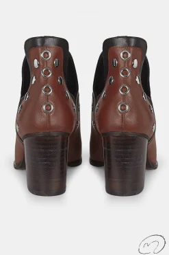Mujer MICUIR Punky Boots-Punky Boots Avellana Con Tacón Tachas Plata 7Cm