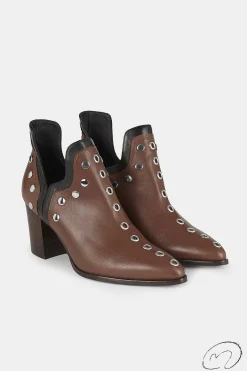 Mujer MICUIR Punky Boots-Punky Boots Avellana Con Tacón Tachas Plata 7Cm