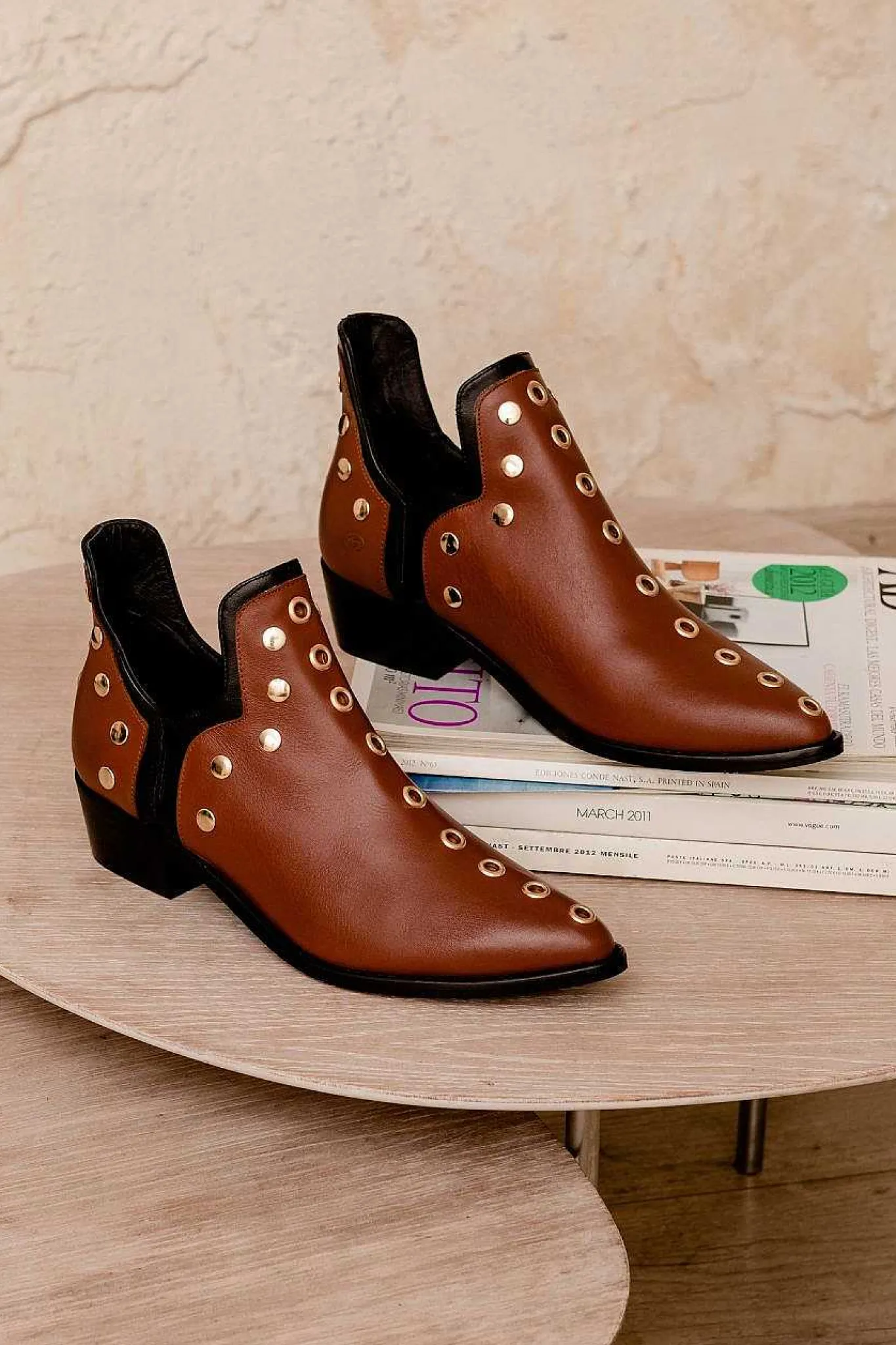 Mujer MICUIR Punky Boots-Punky Boots Avellana Tachas Oro 4Cm