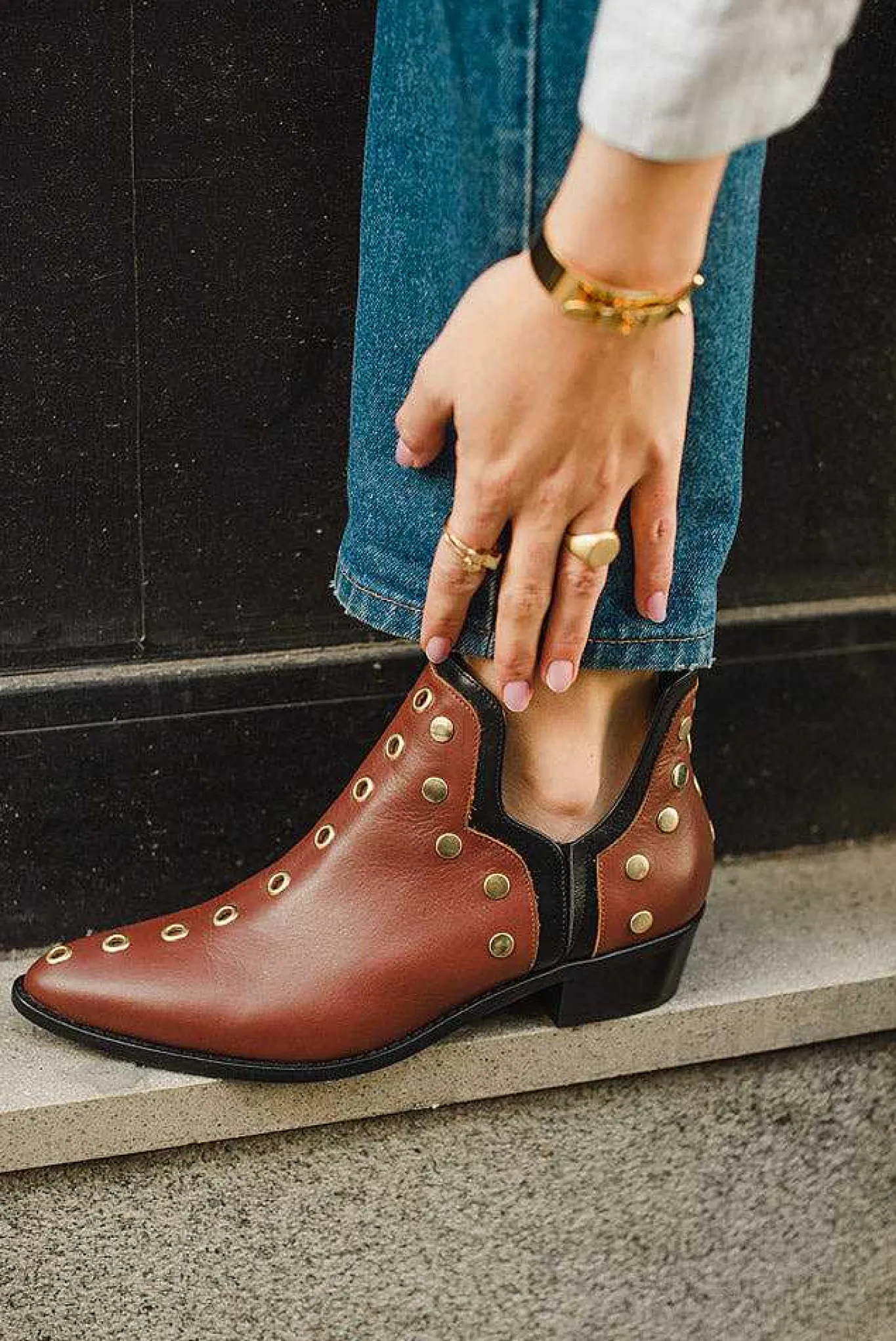 Mujer MICUIR Punky Boots-Punky Boots Avellana Tachas Oro 4Cm
