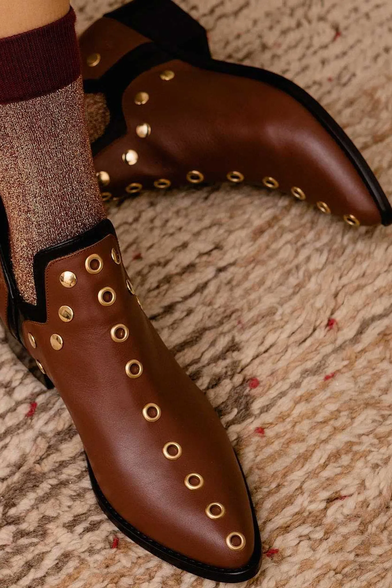 Mujer MICUIR Punky Boots-Punky Boots Avellana Tachas Oro 4Cm
