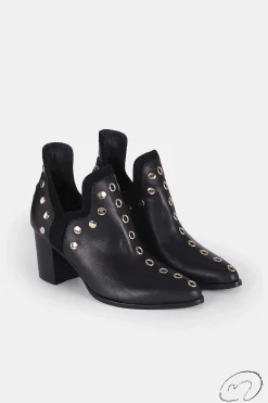 Mujer MICUIR Punky Boots-Punky Boots Negras Con Tacón Tachas Doradas 7Cm