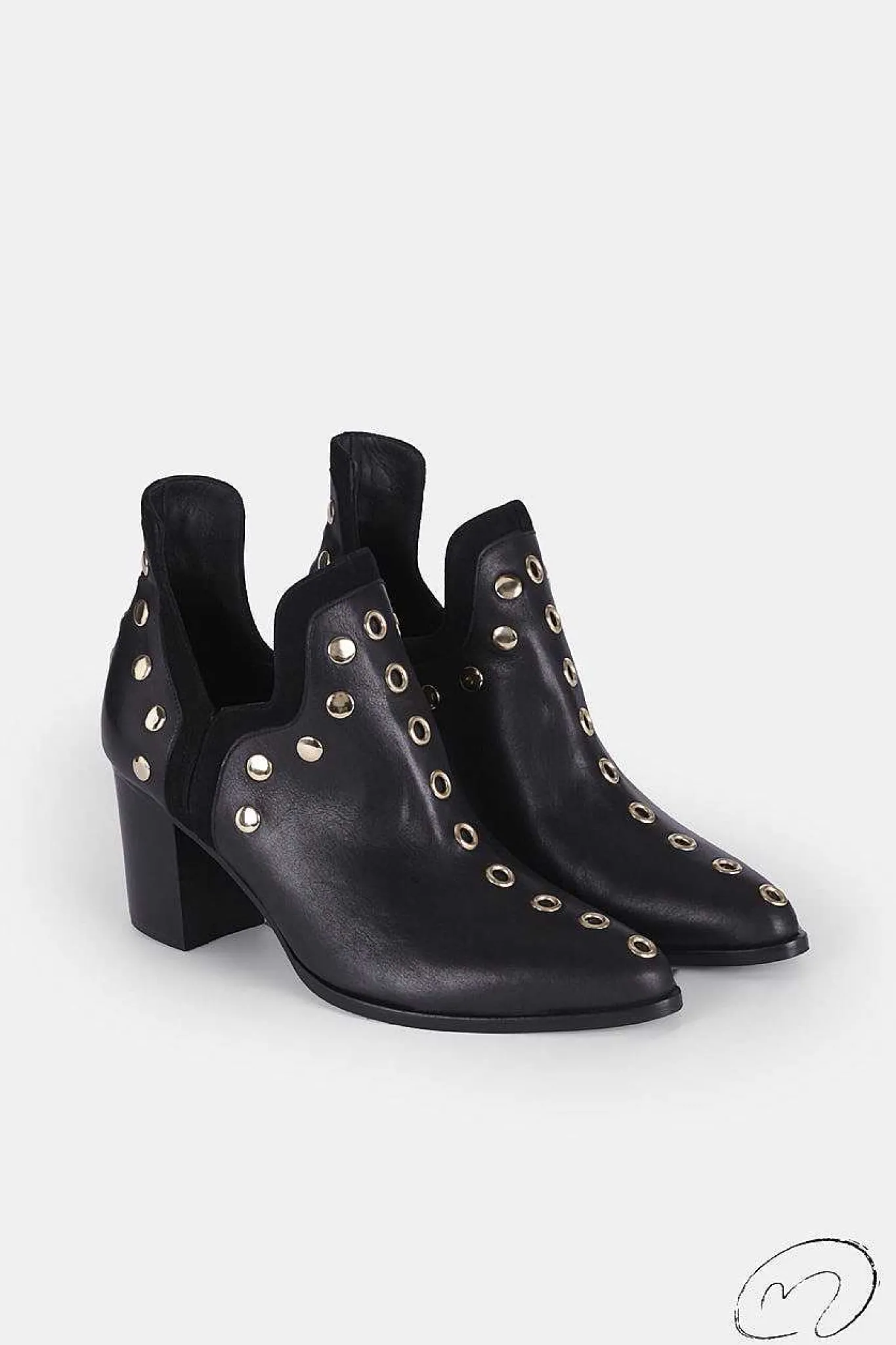 Mujer MICUIR Punky Boots-Punky Boots Negras Con Tacón Tachas Doradas 7Cm