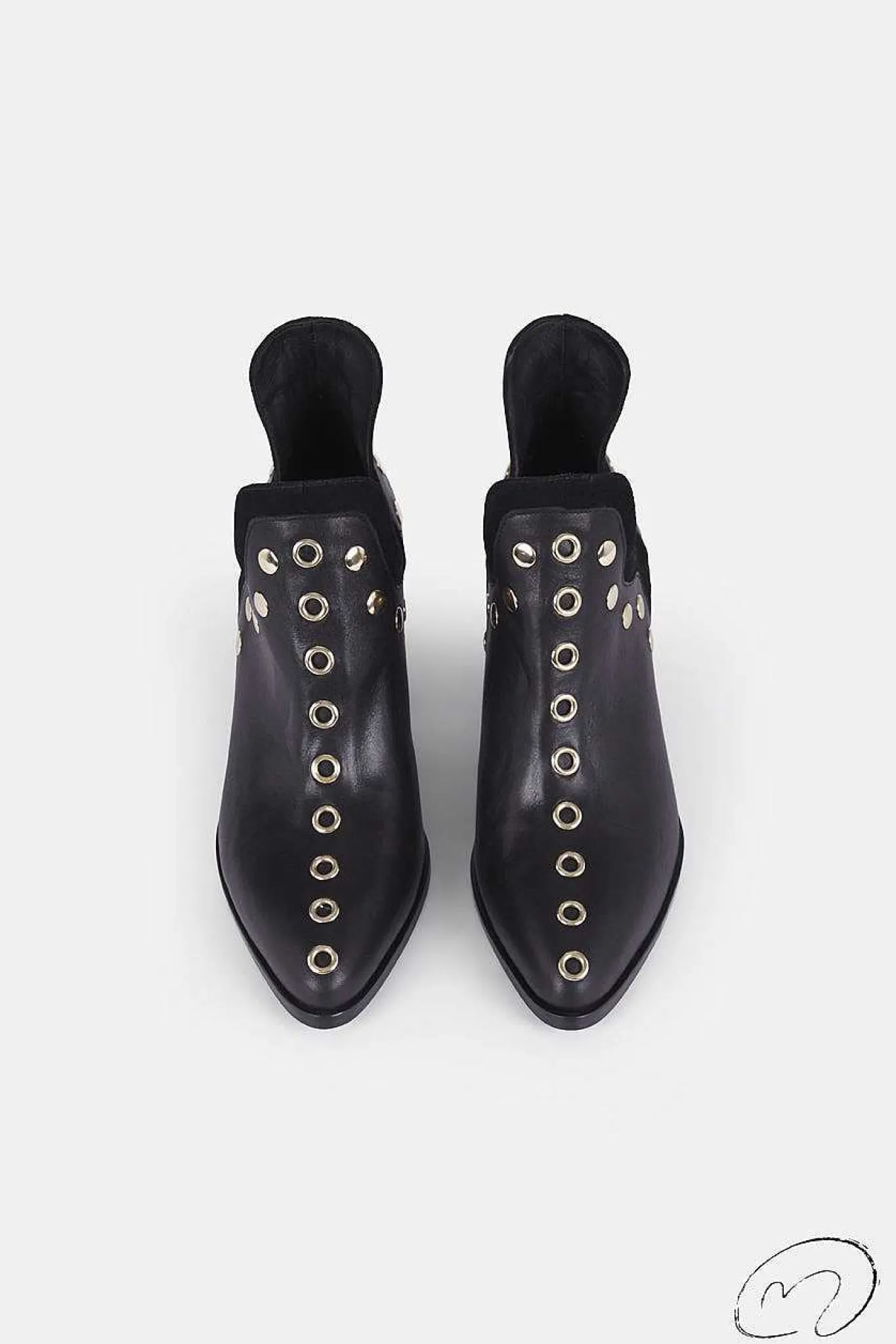 Mujer MICUIR Punky Boots-Punky Boots Negras Con Tacón Tachas Doradas 7Cm