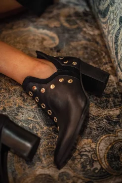 Mujer MICUIR Punky Boots-Punky Boots Negras Con Tacón Tachas Doradas 7Cm