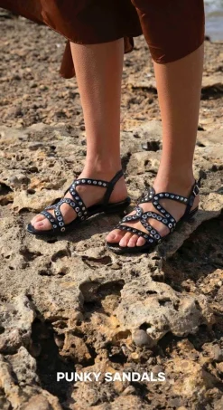 Mujer MICUIR Sandalias Planas-Punky Sandals Negro 1Cm