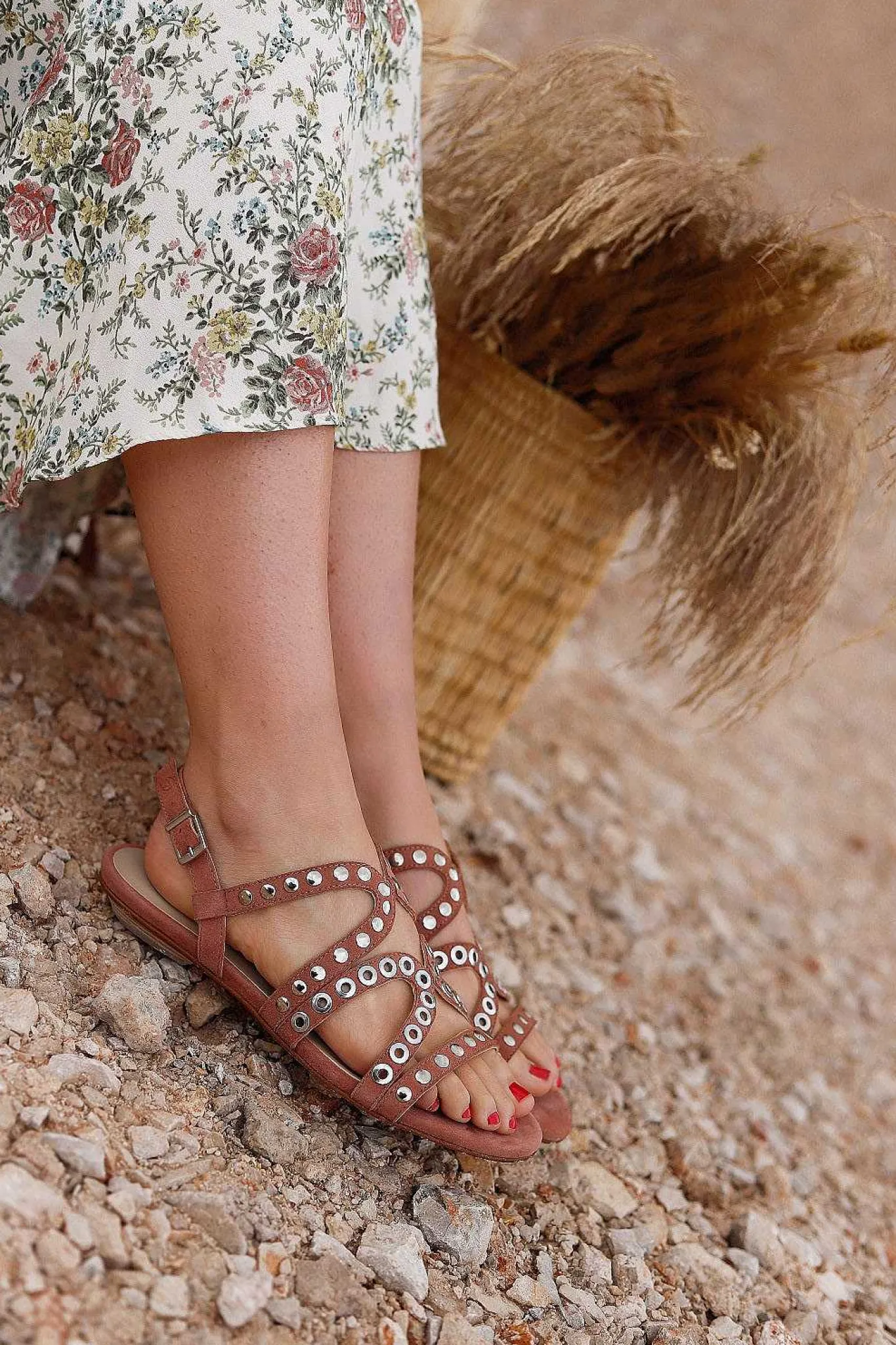 Mujer MICUIR Sandalias Planas-Punky Sandals Rosa Maquillaje 1Cm