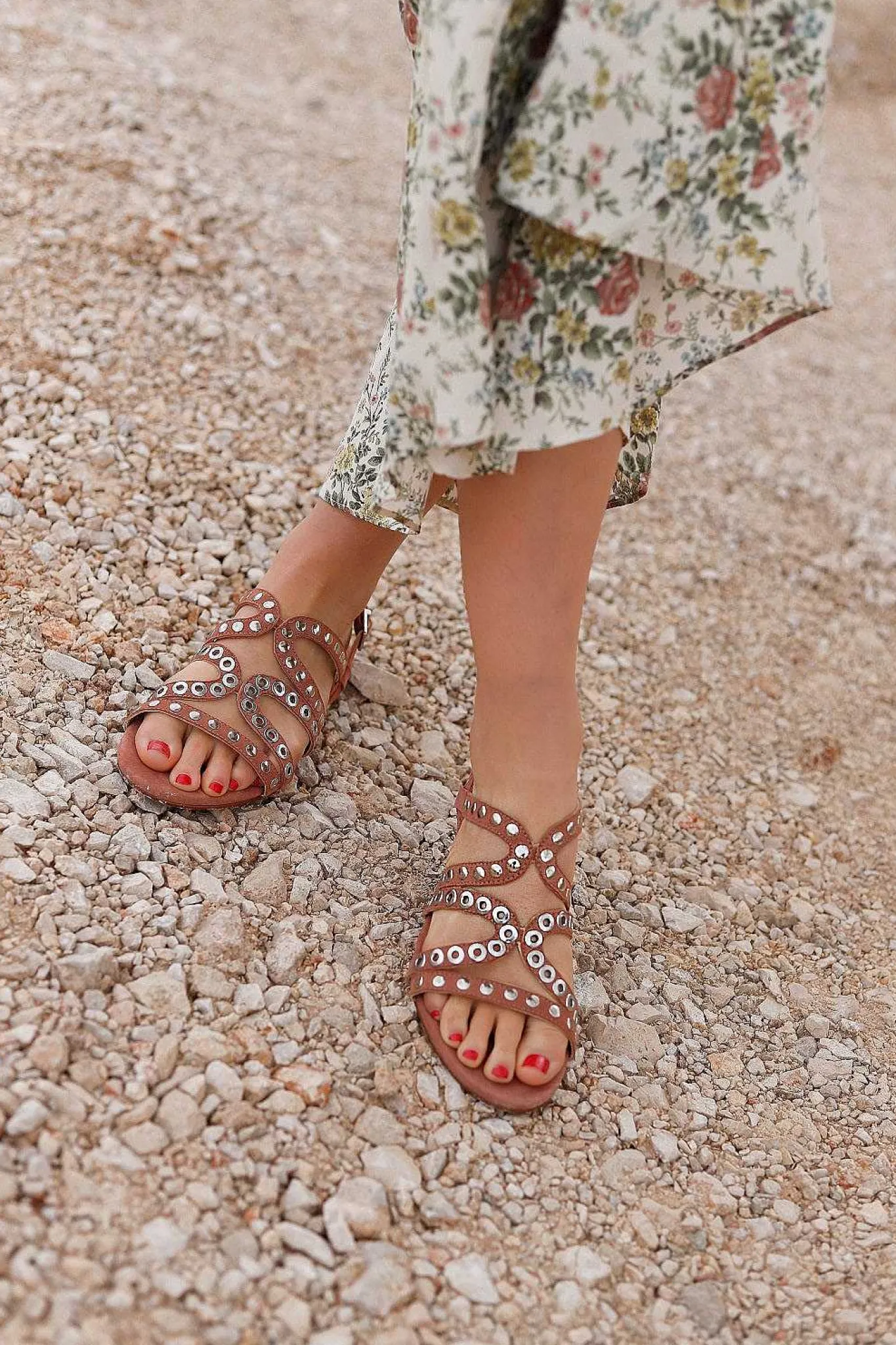 Mujer MICUIR Sandalias Planas-Punky Sandals Rosa Maquillaje 1Cm