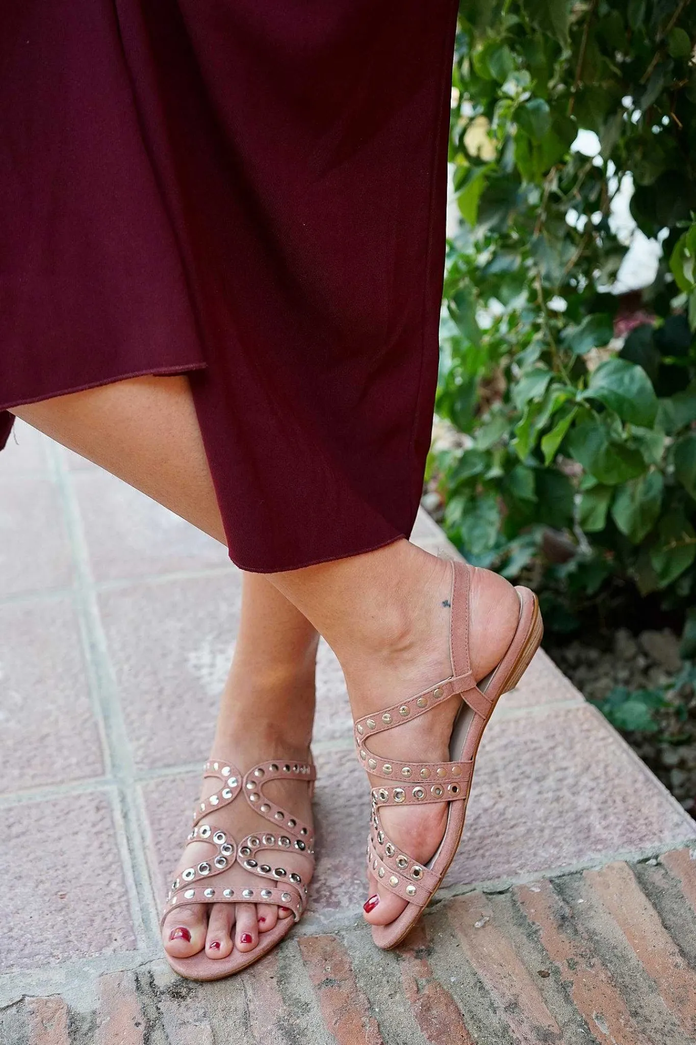 Mujer MICUIR Sandalias Planas-Punky Sandals Rosa Maquillaje 1Cm