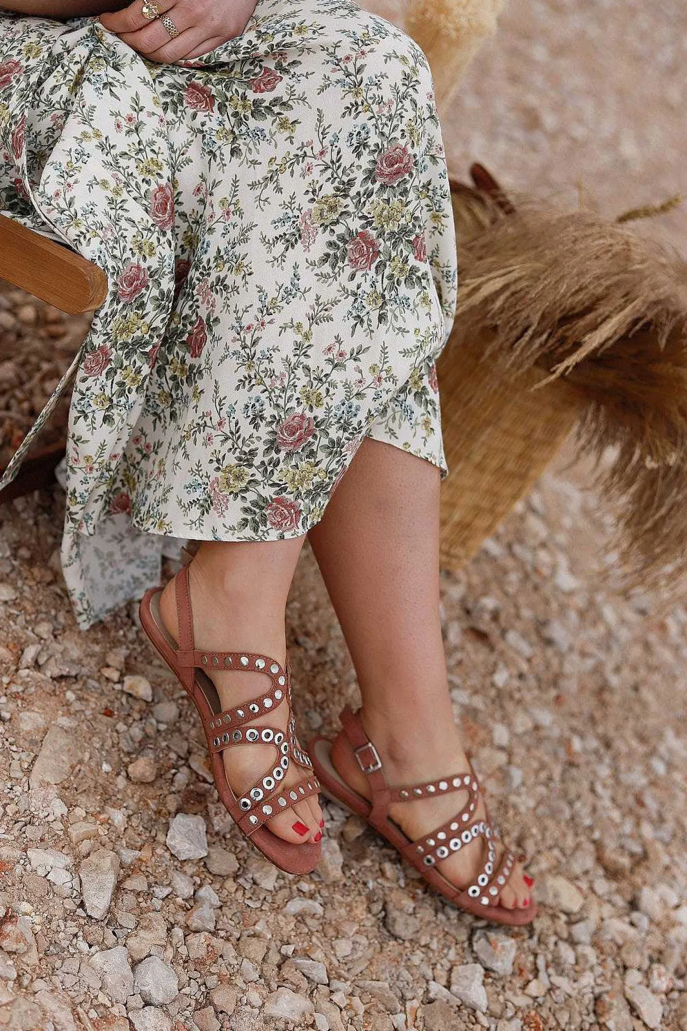 Mujer MICUIR Sandalias Planas-Punky Sandals Rosa Maquillaje 1Cm