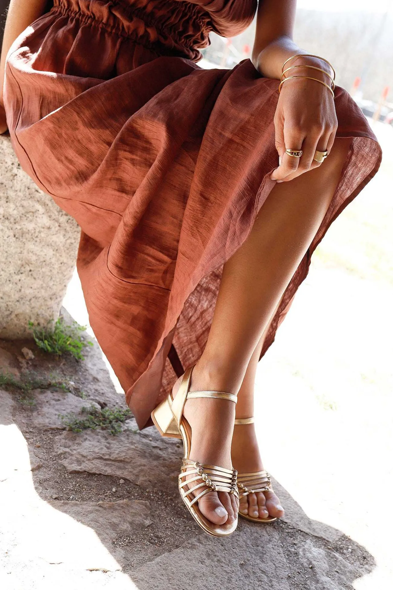 Mujer MICUIR Sandalias Tacón Midi-Simona Oro 5Cm