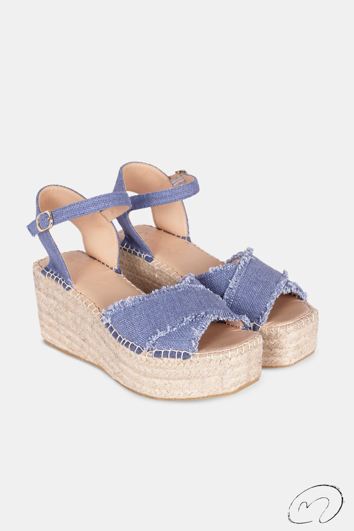 Mujer MICUIR Sandalias Plataforma-Tati Lino Azul 8Cm