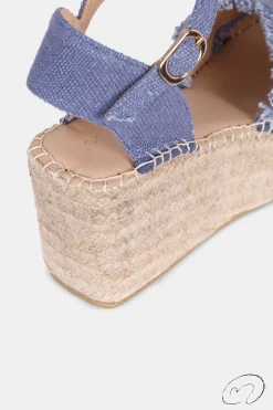 Mujer MICUIR Sandalias Plataforma-Tati Lino Azul 8Cm
