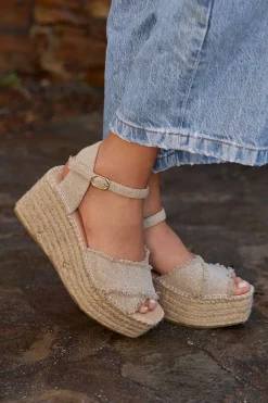 Mujer MICUIR Sandalias Plataforma-Tati Lino Beige 8Cm