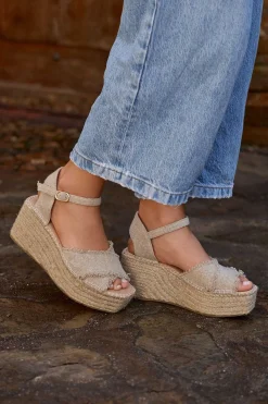 Mujer MICUIR Sandalias Plataforma-Tati Lino Beige 8Cm