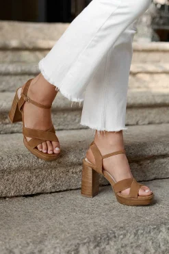 Mujer MICUIR Sandalias Tacón-Tiziana Ante Camel 9,5Cm