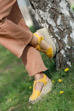 Mujer MICUIR Sandalias Plataforma-Tropea Mostaza 7Cm