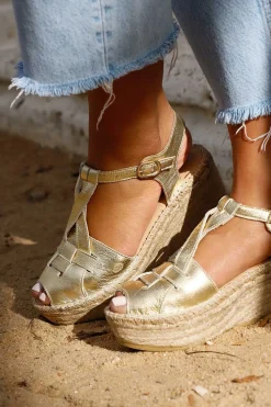 Mujer MICUIR Sandalias Plataforma-Tropea Oro 7Cm